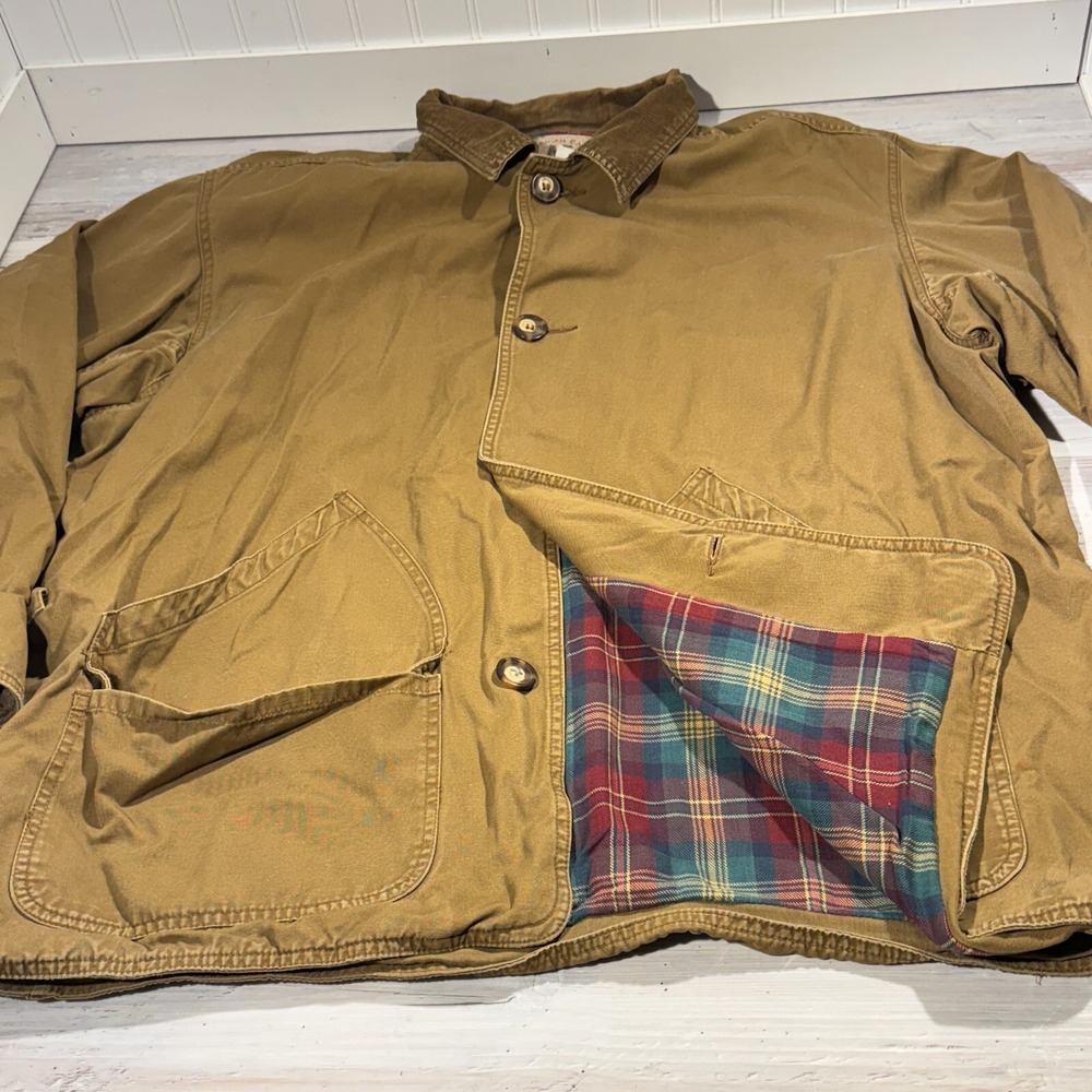 American Eagle Jacket Men XL Khaki Chore Barn Coat Flannel Lined Corduroy Collar - Picture 3 of 11